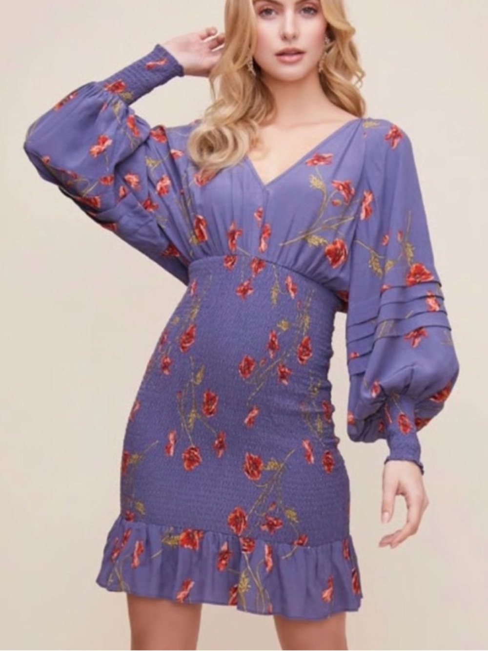 ASTR The Label Women's Smocked Waist Blue Floral Dress Size Medium